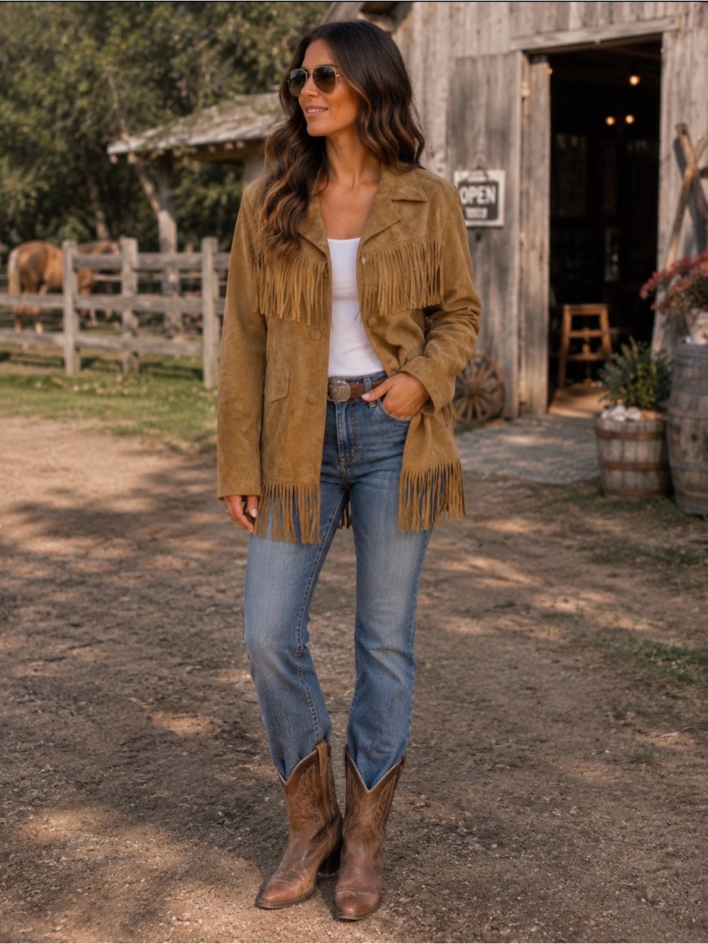 Marlboro Vintage Brown 100% Suede Leather Fringe Jacket